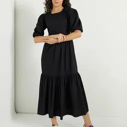 Raiyani Fashion Women Puff Sleeves Midi Fit & Flare Dress-image-88