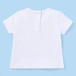 Babyhug Terry Knit Full Sleeves Front Open Floral Embroidered Sweatshirt & Lounge Pant Set with Text Printed T-Shirt -Blue & White image 3