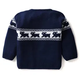 Babyhug Knitted Full Sleeves Sweater Set With Animal Design - Navy Blue image 3