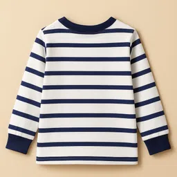 Babyhug Single Jersey Knit Full Sleeves T-Shirt & Joggers Set with Stripes & Teddy Print - White & Navy Blue image 3