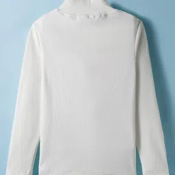 Pine Kids Cotton Lycra Knit Full Sleeves Solid Color High Neck Top - Offwhite image 3