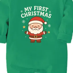 zeezeezoo Zeezeezo 100% Cotton Knit Christmas Theme Full Sleeves My First Christmas Text Printed Romper - Green image 4
