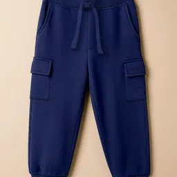 Babyhug Single Jersey Knit Full Sleeves T-Shirt & Joggers Set with Stripes & Teddy Print - White & Navy Blue image 4