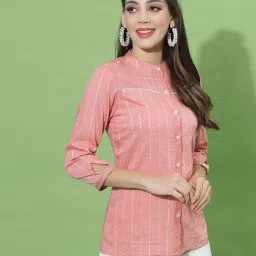 SELVIA Pink & White Cotton Striped Shirt image 1