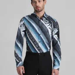 Jack & Jones Black Iris & Blue Cotton Slim Fit Printed Shirt image 1