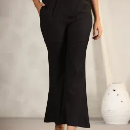 Juniper Black Modal Rayon Women Partially Elasticated Bell Bottom Pants With Single Side Pocket image 1