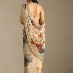 Soch Beige Linen Floral Saree With Stitched Blouse image 2