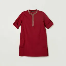 Melange by Lifestyle Kids Maroon Cotton Embroidered Full Sleeves Kurta image 1