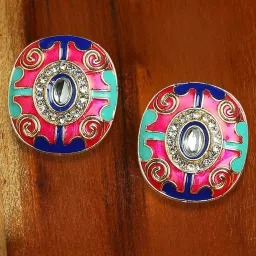 Oomph Rani Pink & Blue Meenakari Enamel   Design Stud Earrings image 1