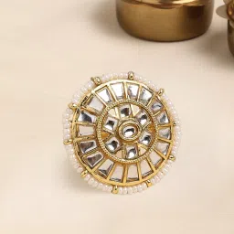 Oomph Gold Kundan Jadau Ethnic Floral Design Adjustable Cocktail Ring image 1