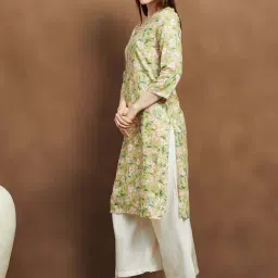 Melange By Lifestyle Lime Regular Fit Floral Print Kurta image 3