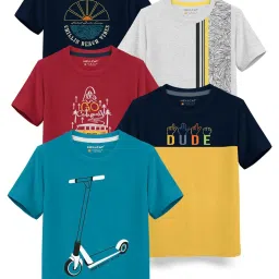 HELLCAT Kids Multicolor Printed T-Shirt (Pack Of 5) image 1