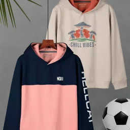 HELLCAT Kids Peach & Beige Printed Full Sleeves Sweatshirt (Pack Of 2) image 1