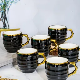 Roxx Black & Gold-Toned 6 Pieces Dishwasher Safe Porcelain Glossy Finish Mugs 180ml-image-47