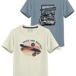 HELLCAT Kids Grey & White Printed T-Shirt (Pack Of 2) image 1