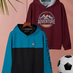 HELLCAT Kids Blue & Burgundy Printed Full Sleeves T-Shirt (Pack Of 2) image 1