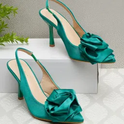 Flat N Heels Women's Green Sling Back Stilettos image 1