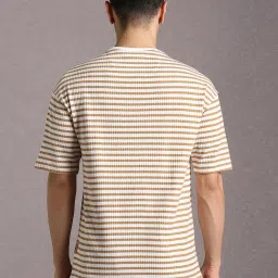 Louis Philippe White Cotton Regular Fit Striped T-Shirt image 2