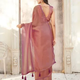 Tikhi Imli Pink Solid Saree with Unstitched Blouse image 2