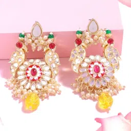 Zaveri Pearls Multicolor Ethnic Kundan & Beads Dangler Earrings-ZPFK14611 image 1