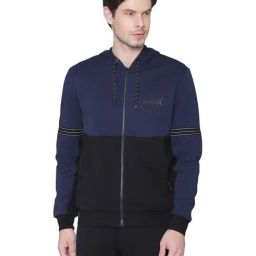 Antony Morato Navy & Black Cotton Slim Fit Colour Block Hooded Sweatshirt-picture-47