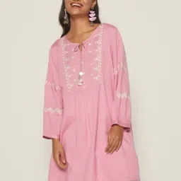 Global Desi Pink Embroidered Tunic-image-11