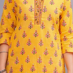 Bachuu Women Floral Printed Thread Work Pure Cotton Straight Kurta With Palazzos image 2