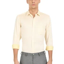 Arrow Light Yellow Cotton Regular Fit Self Pattern Shirt-picture-18