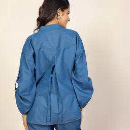 KAORI BY SHREYA AGARWAL Blue Blended Solid Long Sleeves Shirt image 2