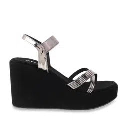 Mochi Women's Gun Metal Cross Strap Wedges image 1