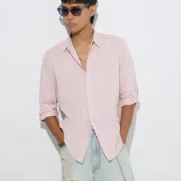 nuon men Nuon by Westside Light Pink Solid Slim-Fit Cotton Shirt-picture-19