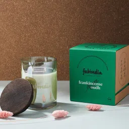 Fabindia Home Adhrit Green & Transparent Wax Frankincense Jar Candle image 1