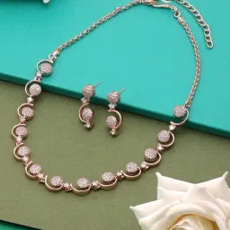 Zaveri Pearls Rose Gold Dazzling Cubic Zirconia Brass Necklace & Earring Set-ZPFK15991-picture-35