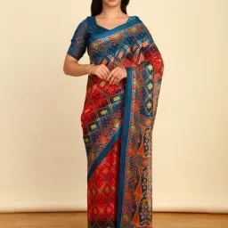 Soch Womens Red Chiffon Bandhani Print Saree-picture-16