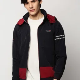 showoffff SHOWOFF Navy Blue Slim Fit Hooded Jacket image 1