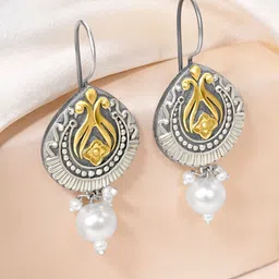 Peora Silver-Plated Pearls Beaded Teardrop Shaped Drop Earrings-image-76