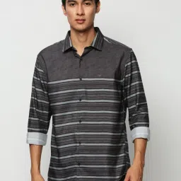 showoffff SHOWOFF Olive Slim Fit Striped Shirt image 1