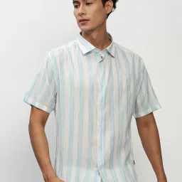 showoffff SHOWOFF White & Green Slim Fit Striped Shirt image 1