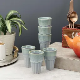 VarEesha Tranquil Sage Green Ceramic Tea Glass (0.13 L) - Set of 6 image 1