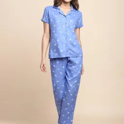 Van Heusen Allover Print And Short Sleeves Allover Print Lounge Shirt and Pyjama Set - White Horse image 1