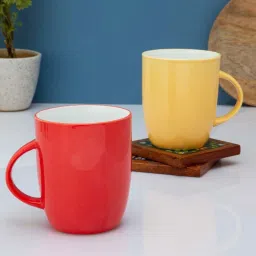 Clay Craft Fine Red & Yellow Ceramic Milk Mug (0.34 L) - Set of 2 image 1