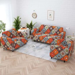 Story@home Orange & Green Printed Polyester 3 Piece Sofa Cover With Arms-picture-43