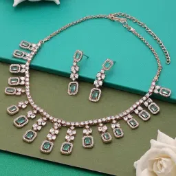Zaveri Pearls Mint Green Cubic Zirconia Designer Brass Necklace & Earring Set-ZPFK15985-picture-42