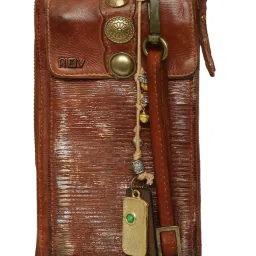 Art N Vintage Silvia Cognac Leather Textured  Zip Around Wallet for Women image 2