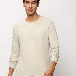 showoffff SHOWOFF Beige Slim Fit Self Pattern Sweatshirt image 1