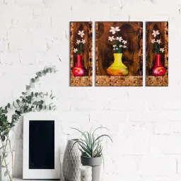 eCraftIndia 6MM MDF Set of 3 Botanical Floral Satin Matt Texture UV Art Painting image 1