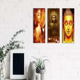 eCraftIndia 6MM MDF Set of 3 Lord Buddha Satin Matt Texture UV Art Painting image 1