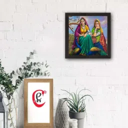 eCraftIndia Sitting Lady Design Satin Matt Texture UV Art Painting image 1