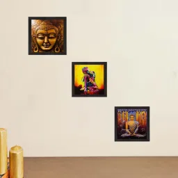 eCraftIndia Set of 3 Meditating Buddha Matt Textured UV Art Painting image 1