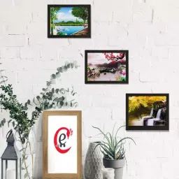 eCraftIndia Set of 3 Scenery View Matt Textured UV Art Painting image 1